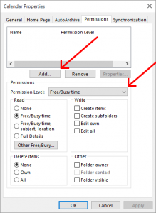 Outlook calendar permissions 